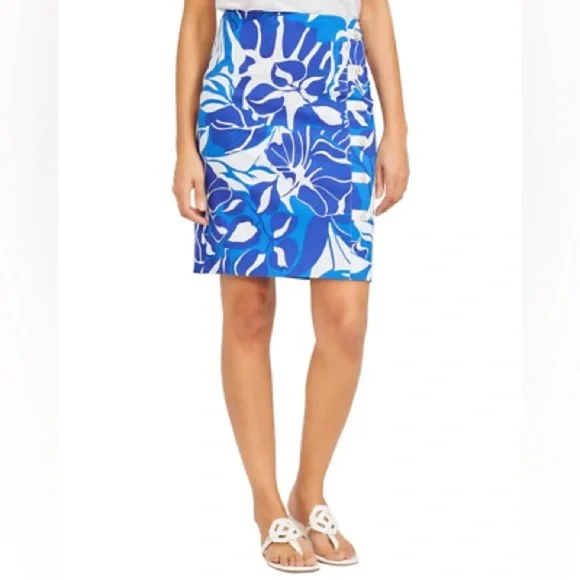 J . McLaughlin Serina Floral Print blue/white skirt women’s size 10 - Picture 1 of 13